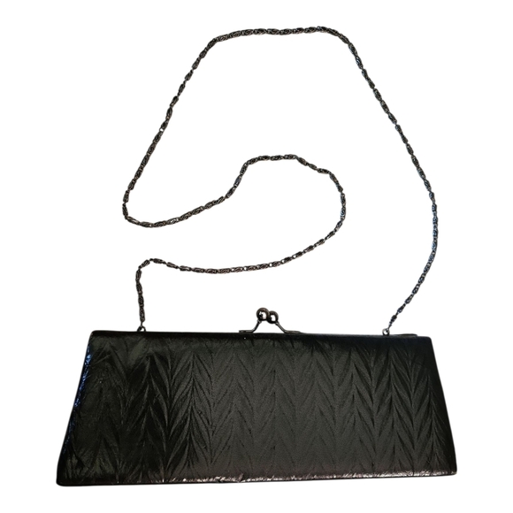 Gunne Sax Black Textured Leaf Clutch | Vintage Evening Bag | Jessica McClintock - Picture 1 of 10